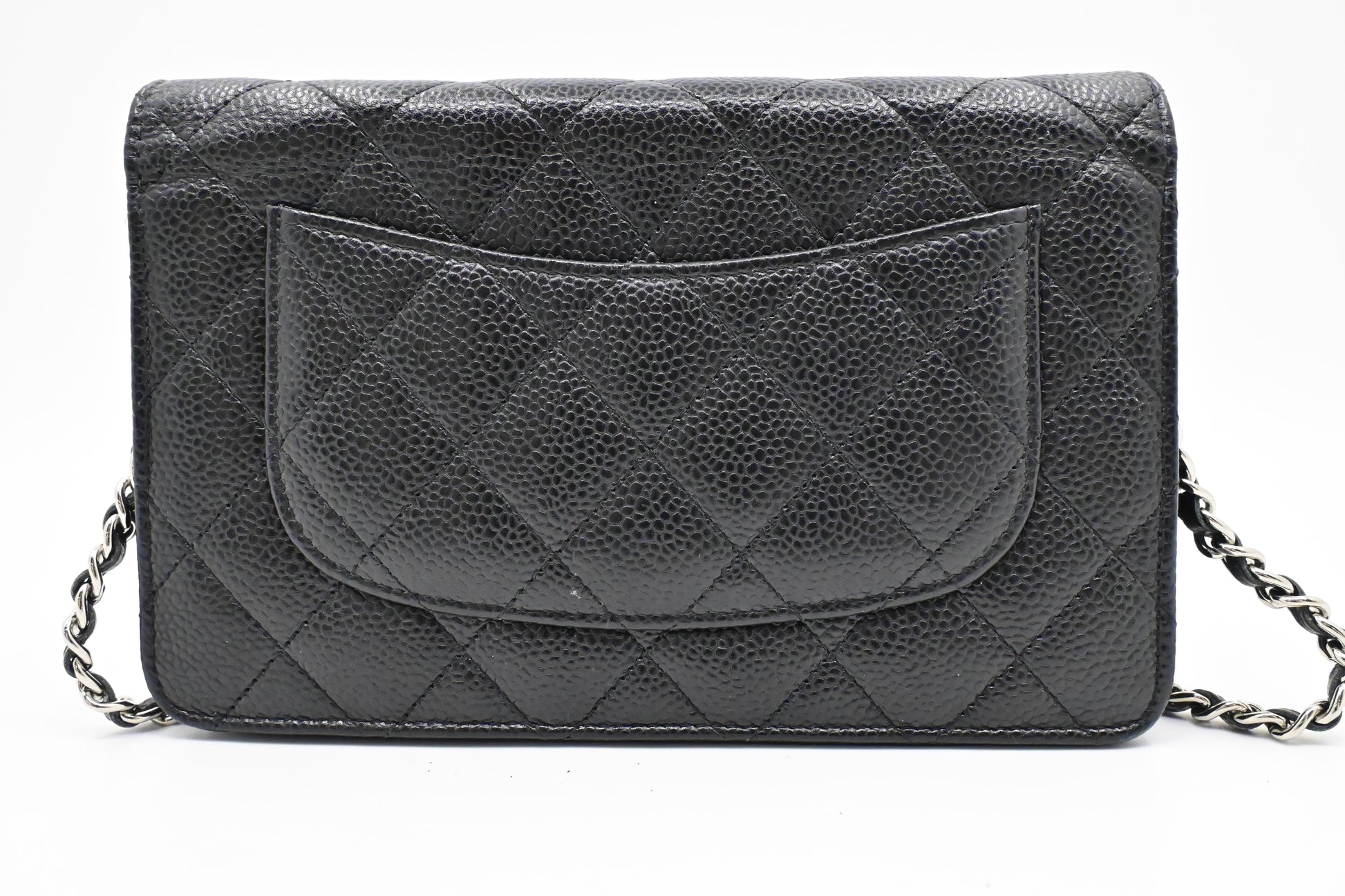 Chanel on MattelassÃ © Caviar Black Leather Wallet Case