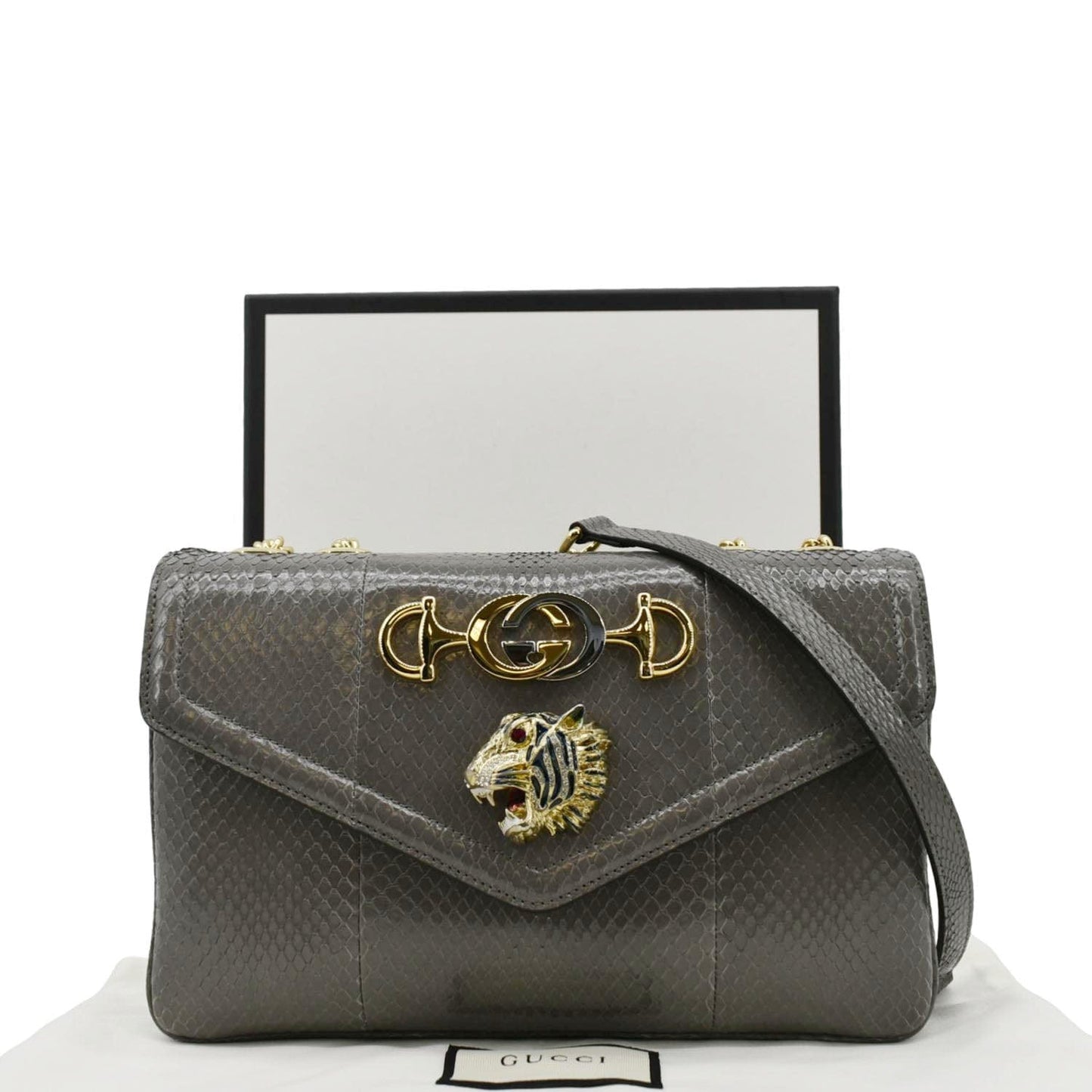 Gucci Rajah Shoulder Bag Grey Leather Medium