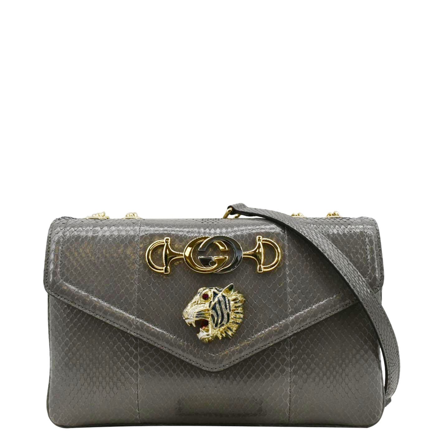 Gucci Rajah Shoulder Bag Grey Leather Medium