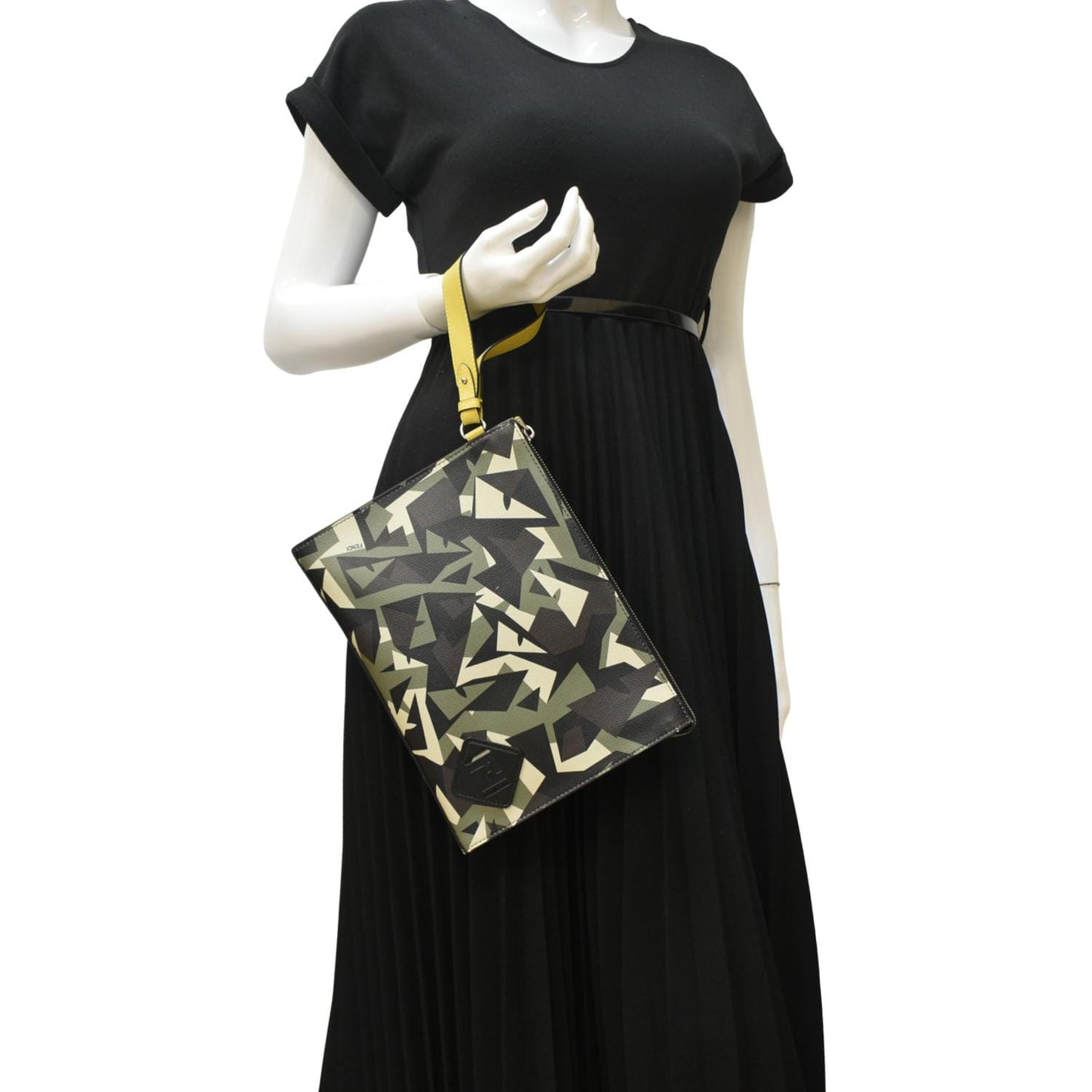 Fendi Clutch Pouch Leather Black Zip Clutch Bag