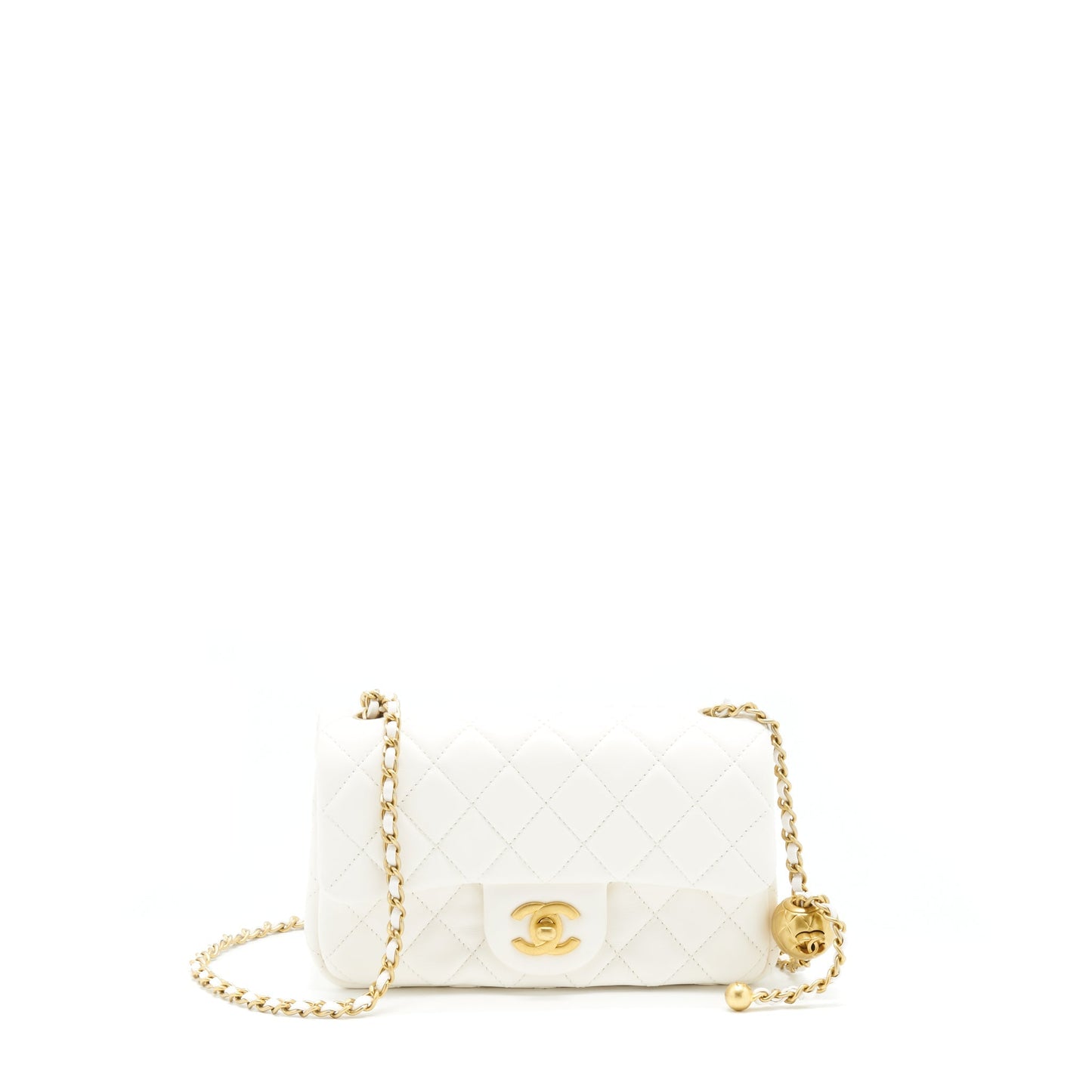 Chanel Pearl Crush Rectangular Flap Lambskin GHW White Shoulder Bag