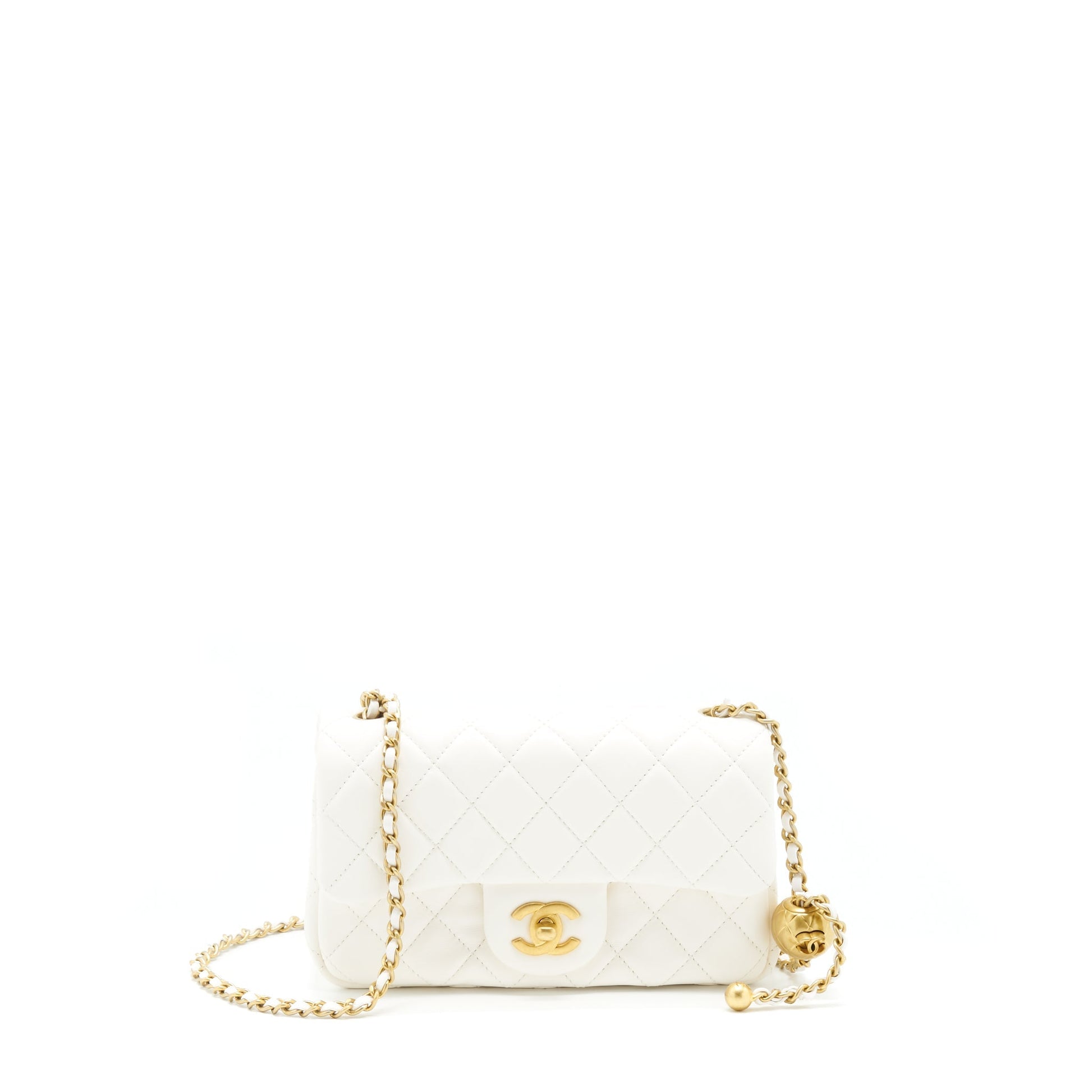 Chanel Pearl Crush Rectangular Flap Lambskin GHW White Shoulder Bag