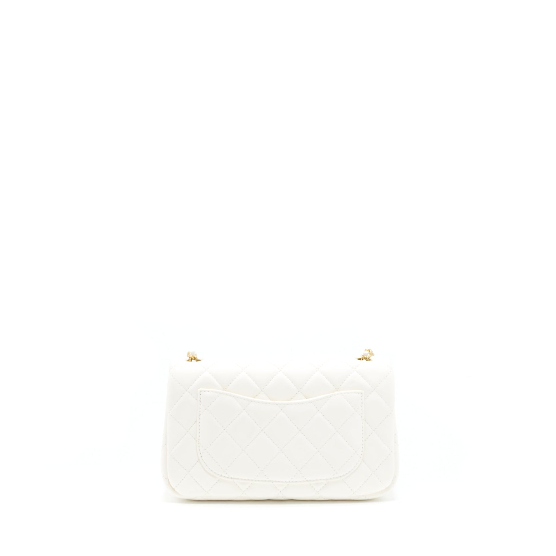 Chanel Pearl Crush Rectangular Flap Lambskin GHW White Shoulder Bag