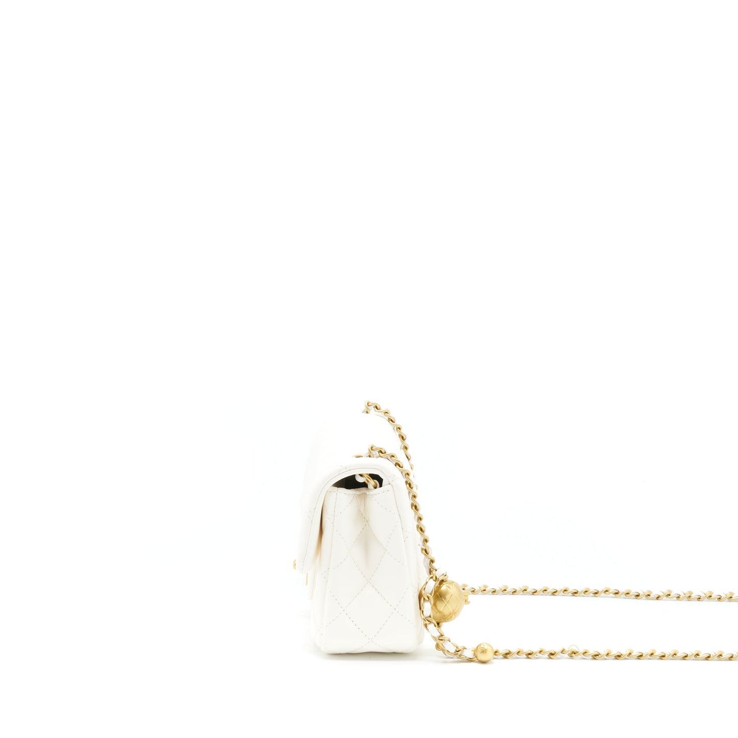 Chanel Pearl Crush Rectangular Flap Lambskin GHW White Shoulder Bag