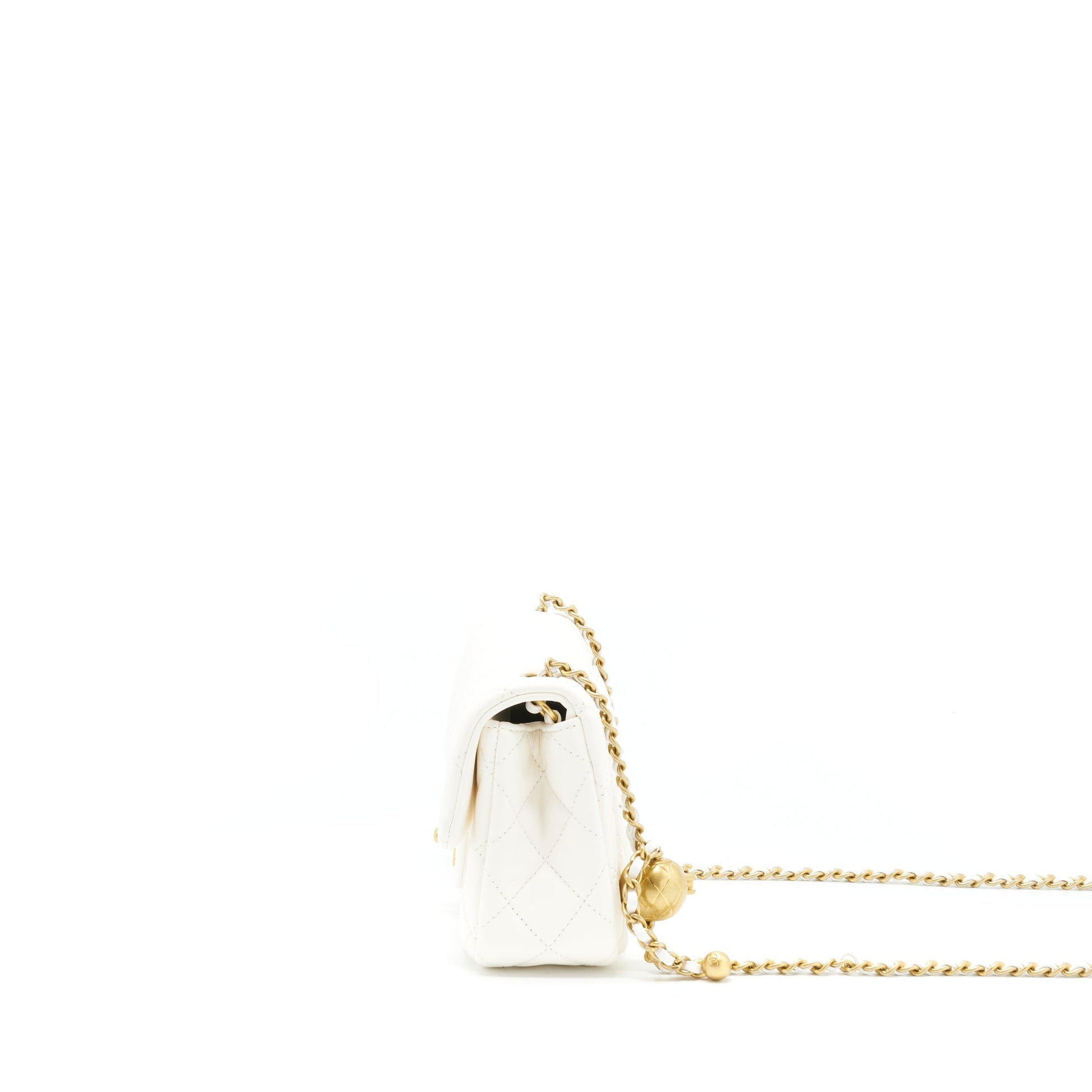 Chanel Pearl Crush Rectangular Flap Lambskin GHW White Shoulder Bag