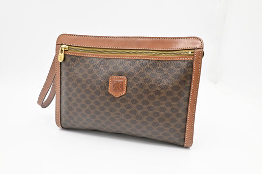 Celine Pouch In Macadam Handbag Canvas Brown Travel Bag
