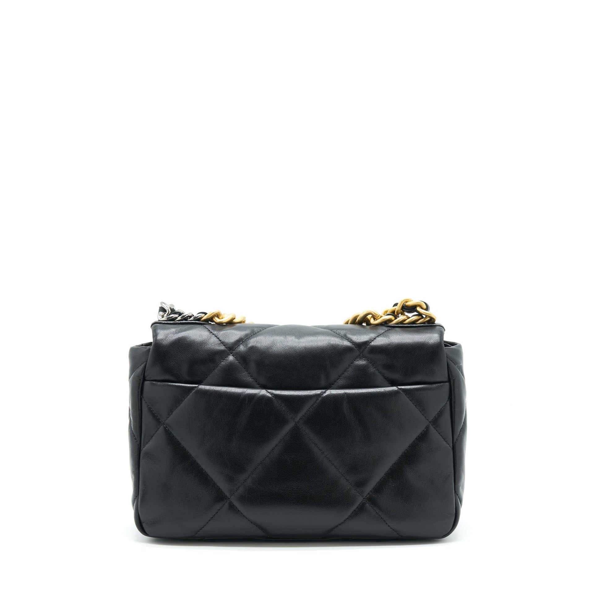 Chanel 19 Goatskin Sliver Hardware Black Gold Small Handbag