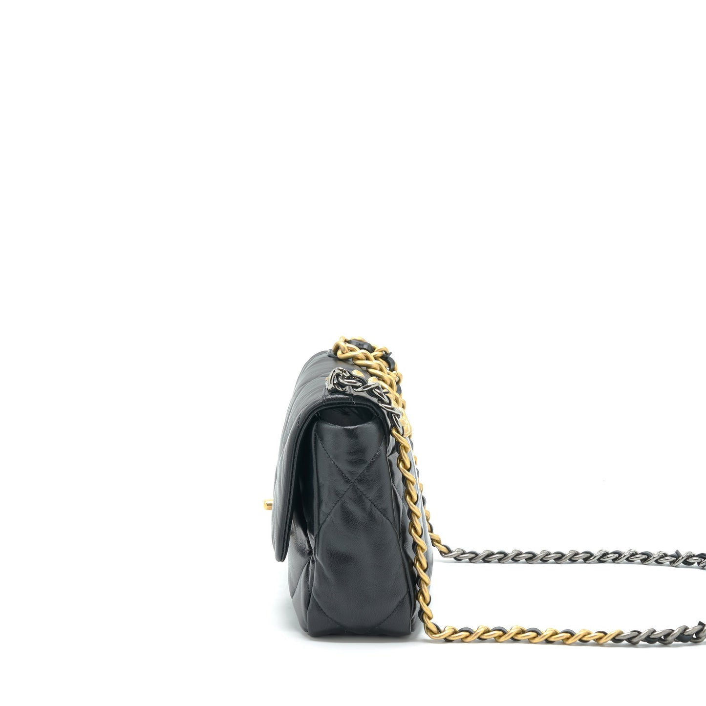Chanel 19 Goatskin Sliver Hardware Black Gold Small Handbag
