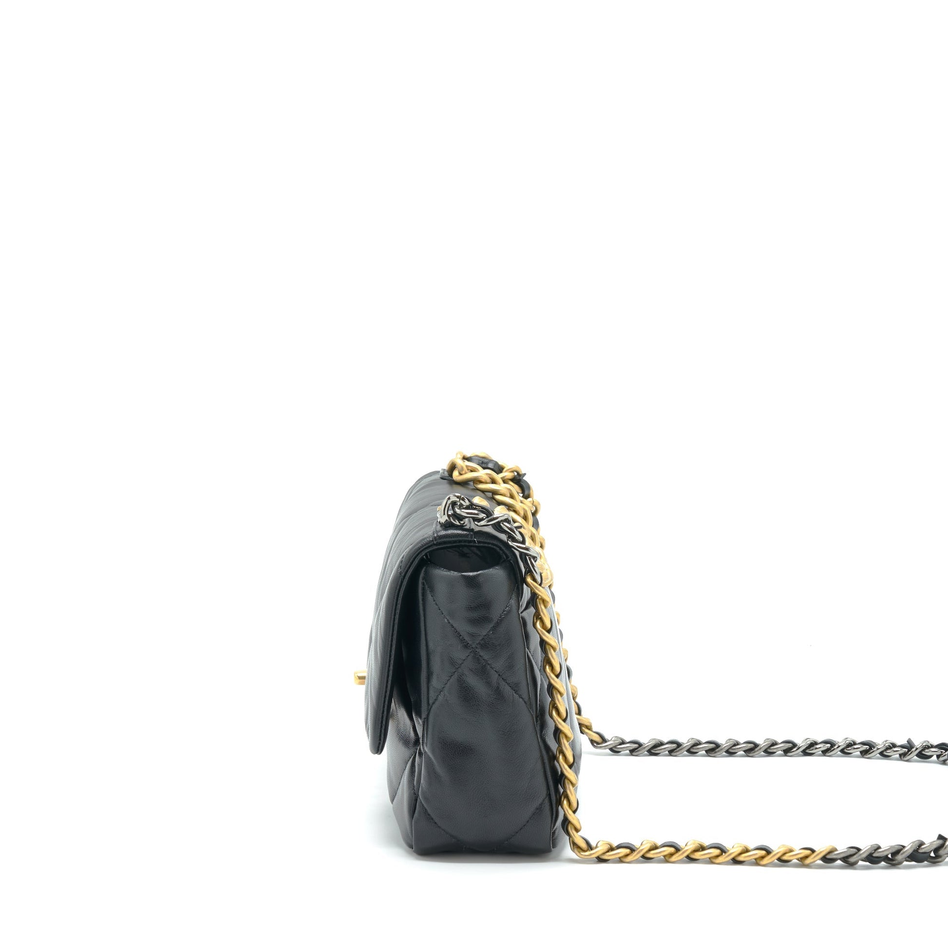 Chanel 19 Goatskin Sliver Hardware Black Gold Small Handbag