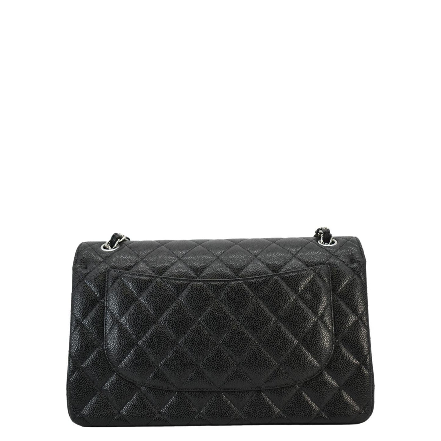 Chanel Classic Jumbo Double Flap Quilted Leather Black Travel Bag Black Chip