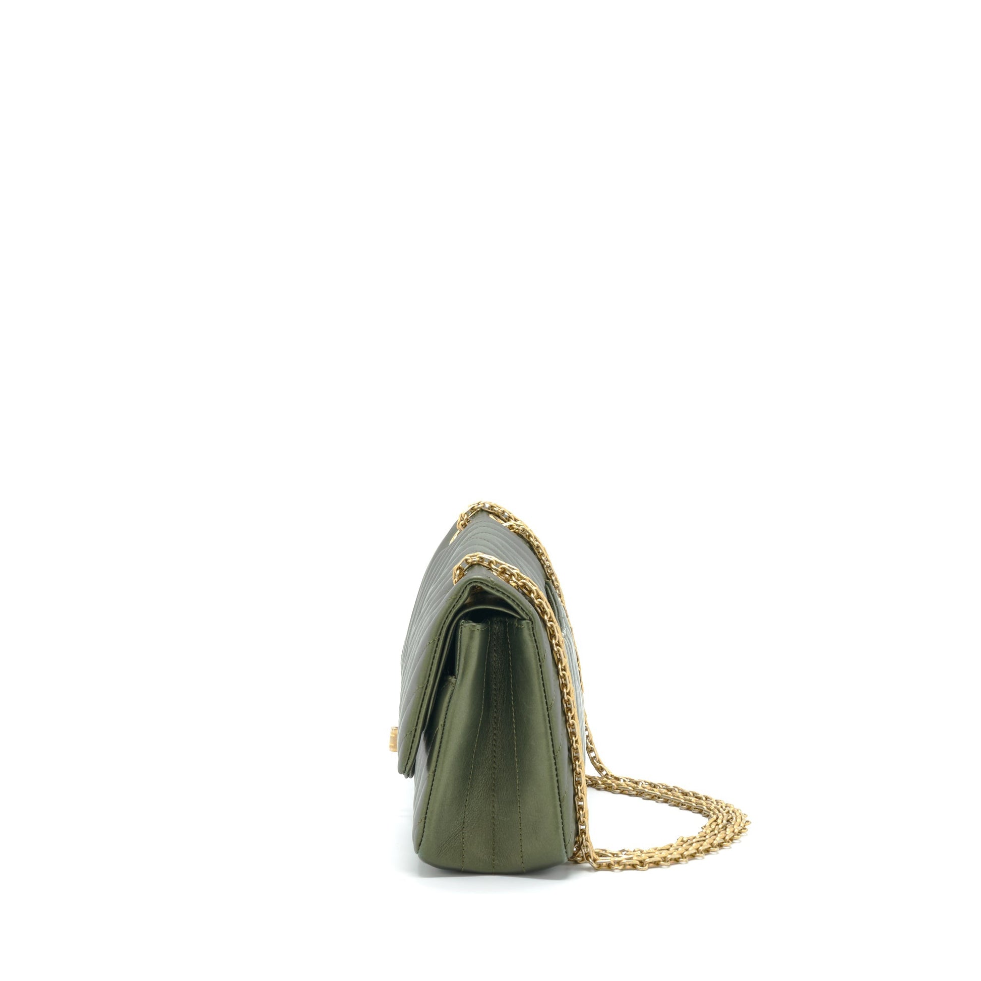 Chanel 2.55 Reissue Flap Calfskin Dark Brushed Green Gold Small Shoulder Bag