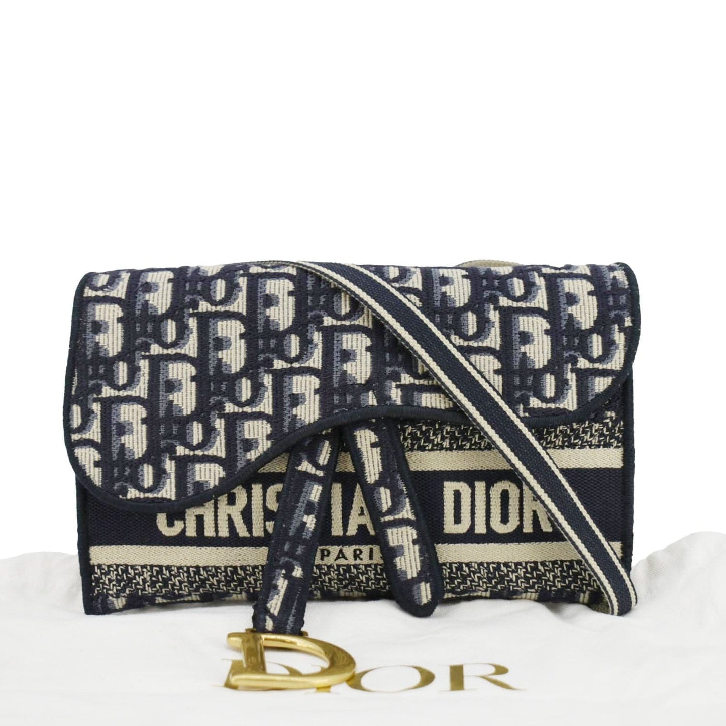 Dior Saddle Slim Oblique Crossbody Bag Navy Canvas Blue
