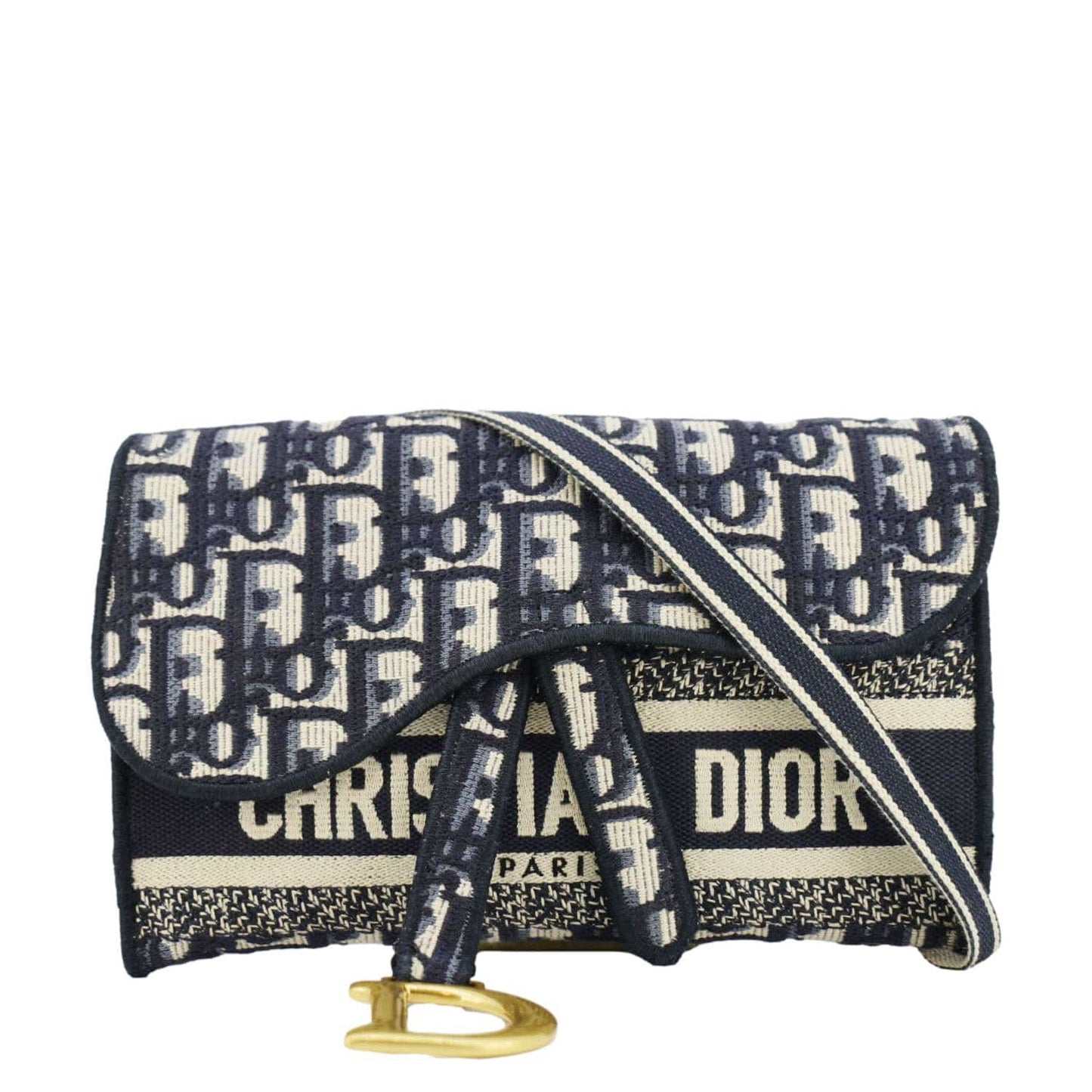 Dior Saddle Slim Oblique Crossbody Bag Canvas Blue Navy