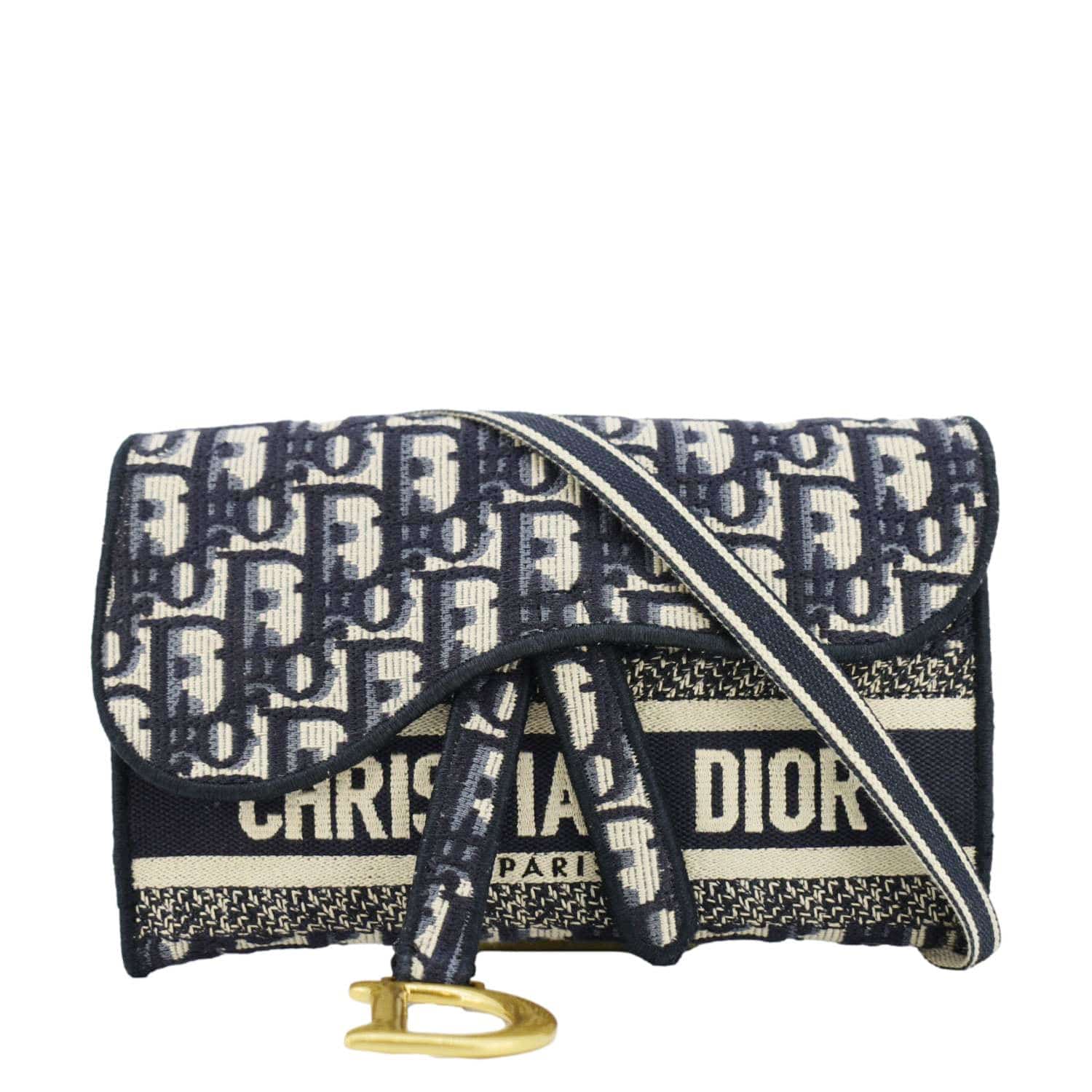 Dior Saddle Slim Oblique Crossbody Bag Navy Canvas Blue