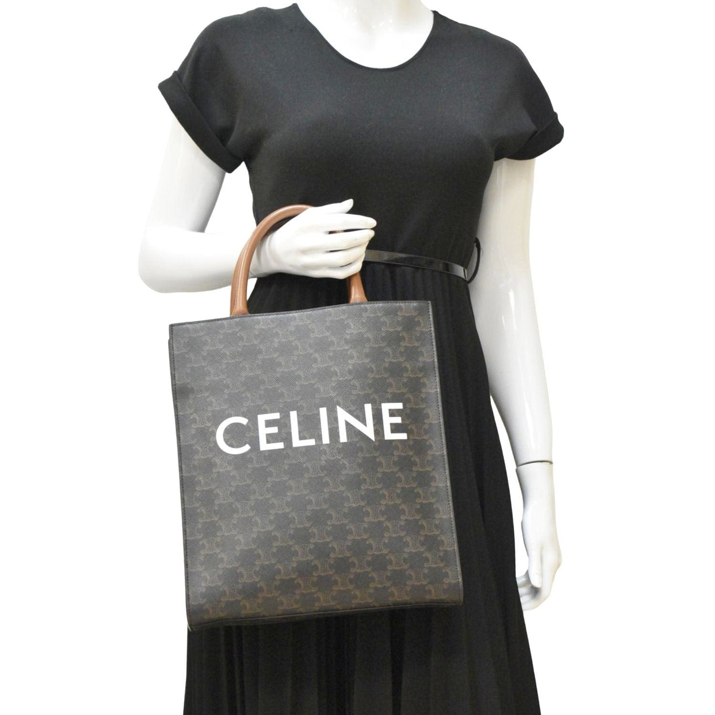 Triomphe Vertical Cabas Shoulder Bag Canvas Black