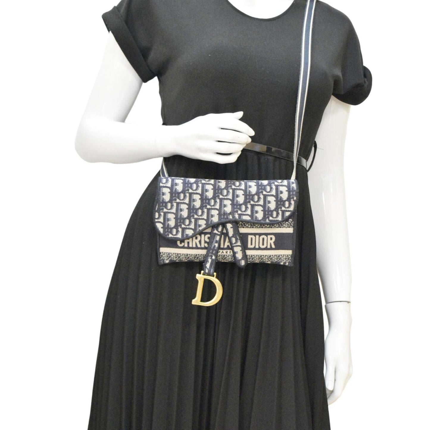 Dior Saddle Slim Oblique Crossbody Bag Navy Canvas Blue