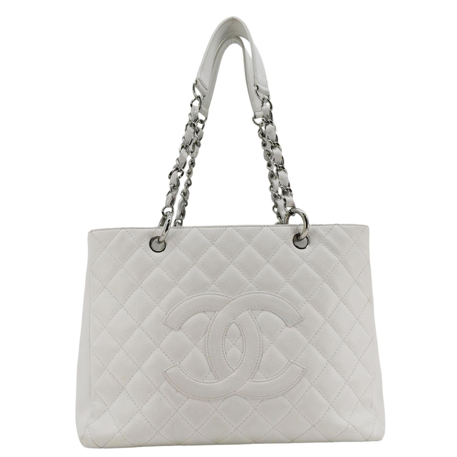 Chanel Grand Shopping Quilted Caviar GST Leather White Travel Bag