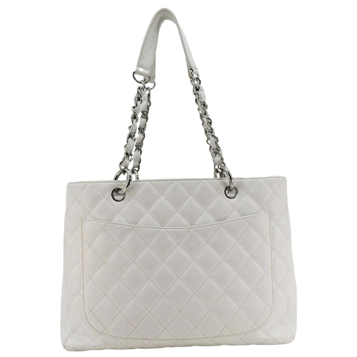 Chanel Grand Shopping Quilted Caviar GST Leather White Travel Bag