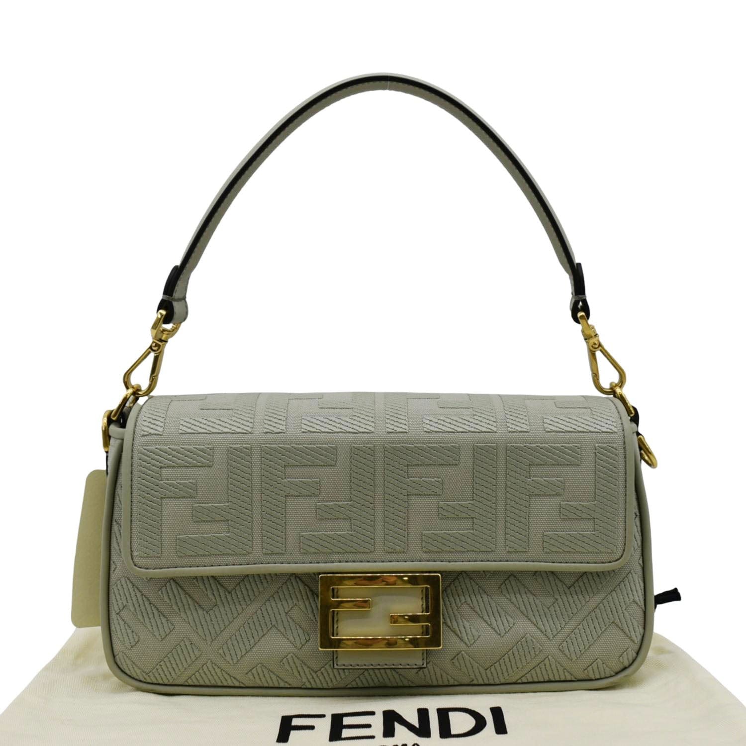 Fendi Baguette Ff Shoulder Bag Mint Canvas Green Chain