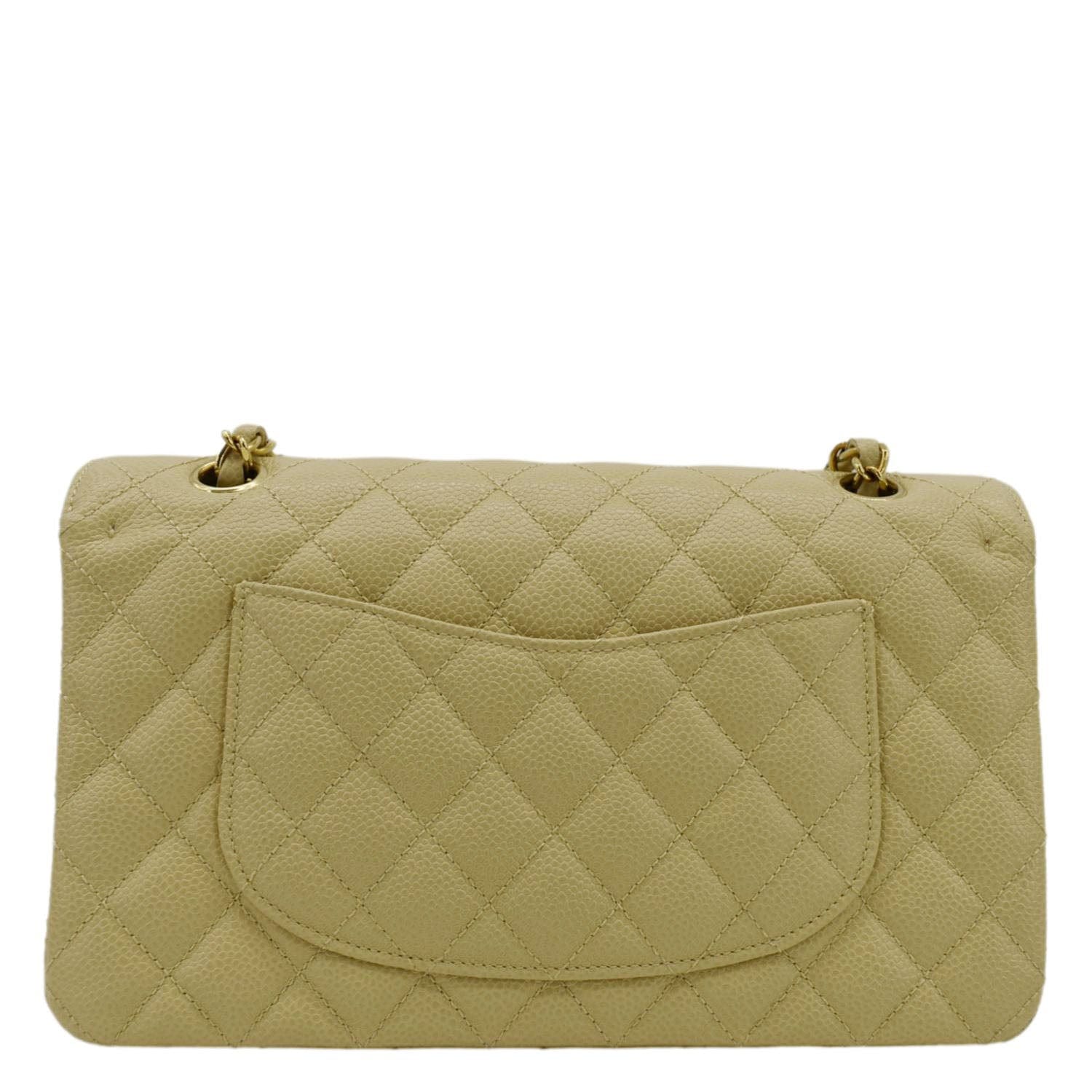 Chanel Classic Double Flap Quilted Caviar Leather Shoulder Bag Cream