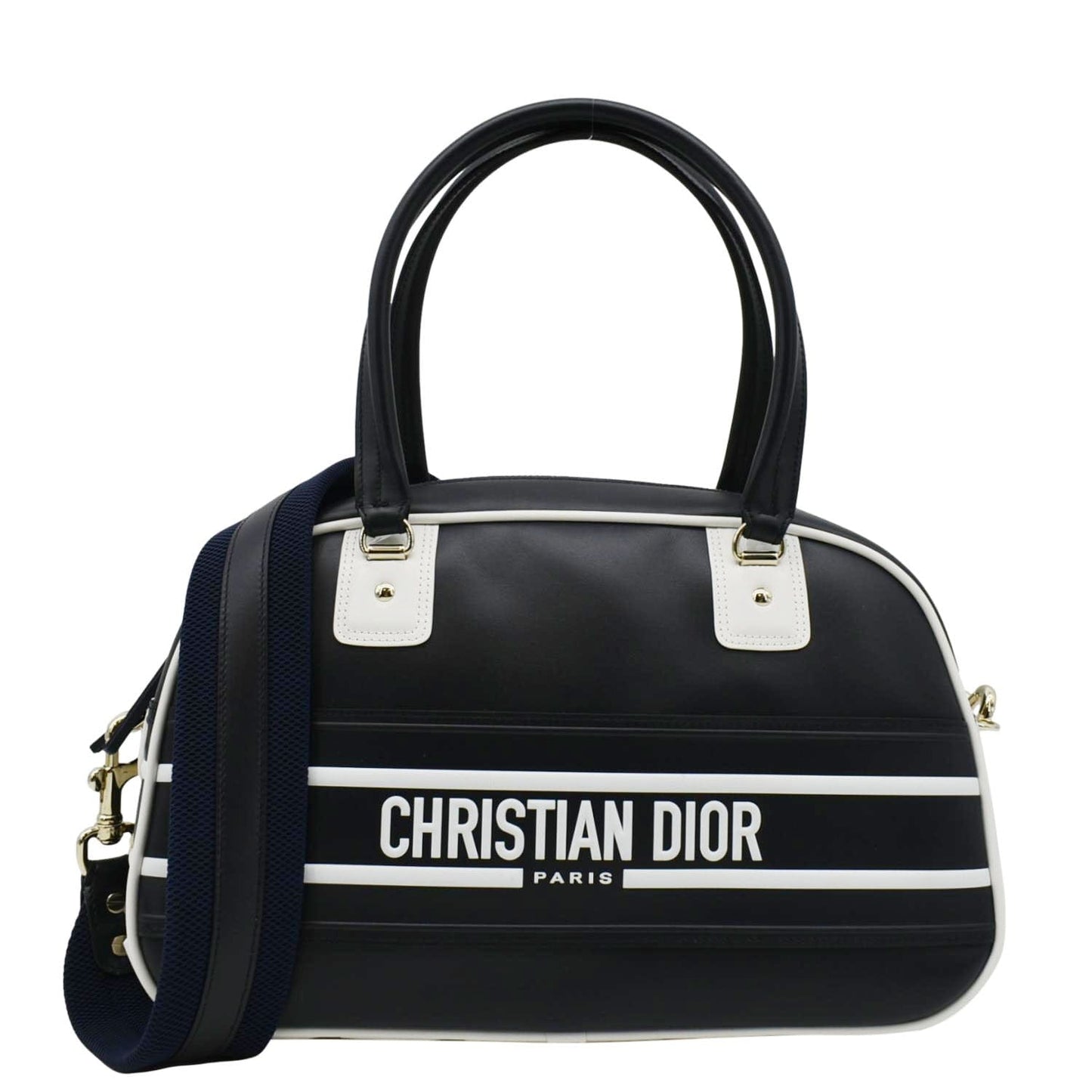 Dior Vibe Bowling Shoulder Bag Leather Blue Navy