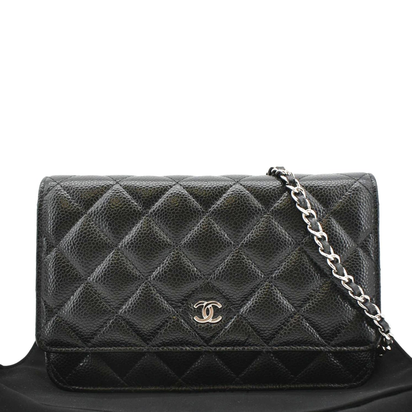 Chanel WOC Quilted Caviar Leather Black Travel Bag Black Chip
