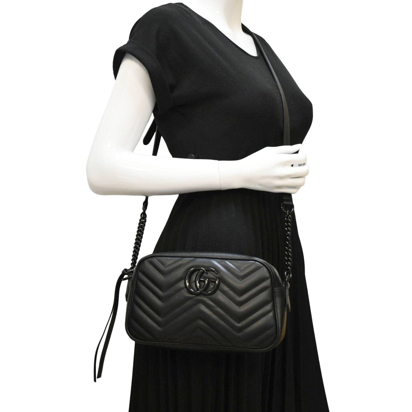 Gucci Marmont Chevron Camera Crossbody Bag Leather Matelasse