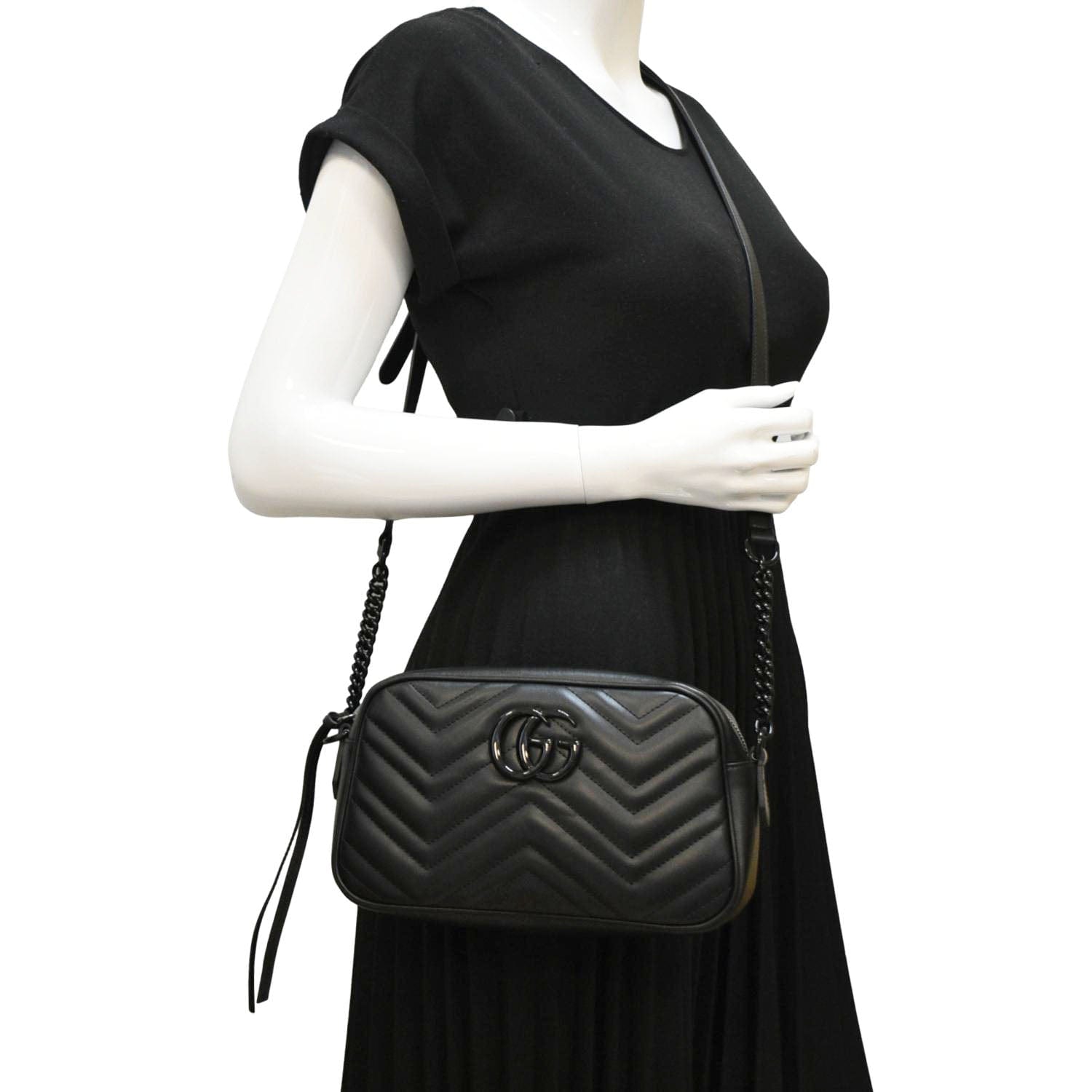 Gucci Marmont Chevron Camera Crossbody Bag Leather Matelasse