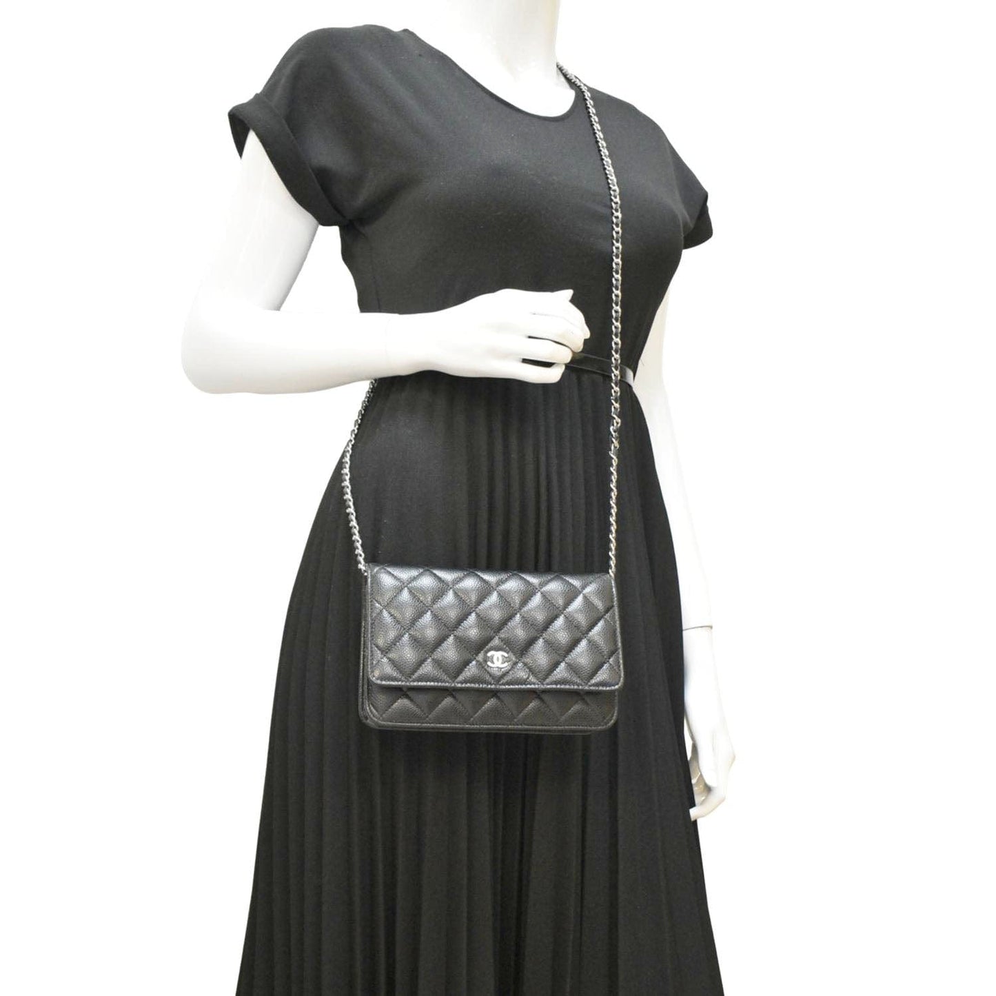 Chanel WOC Quilted Caviar Leather Black Travel Bag Black Chip