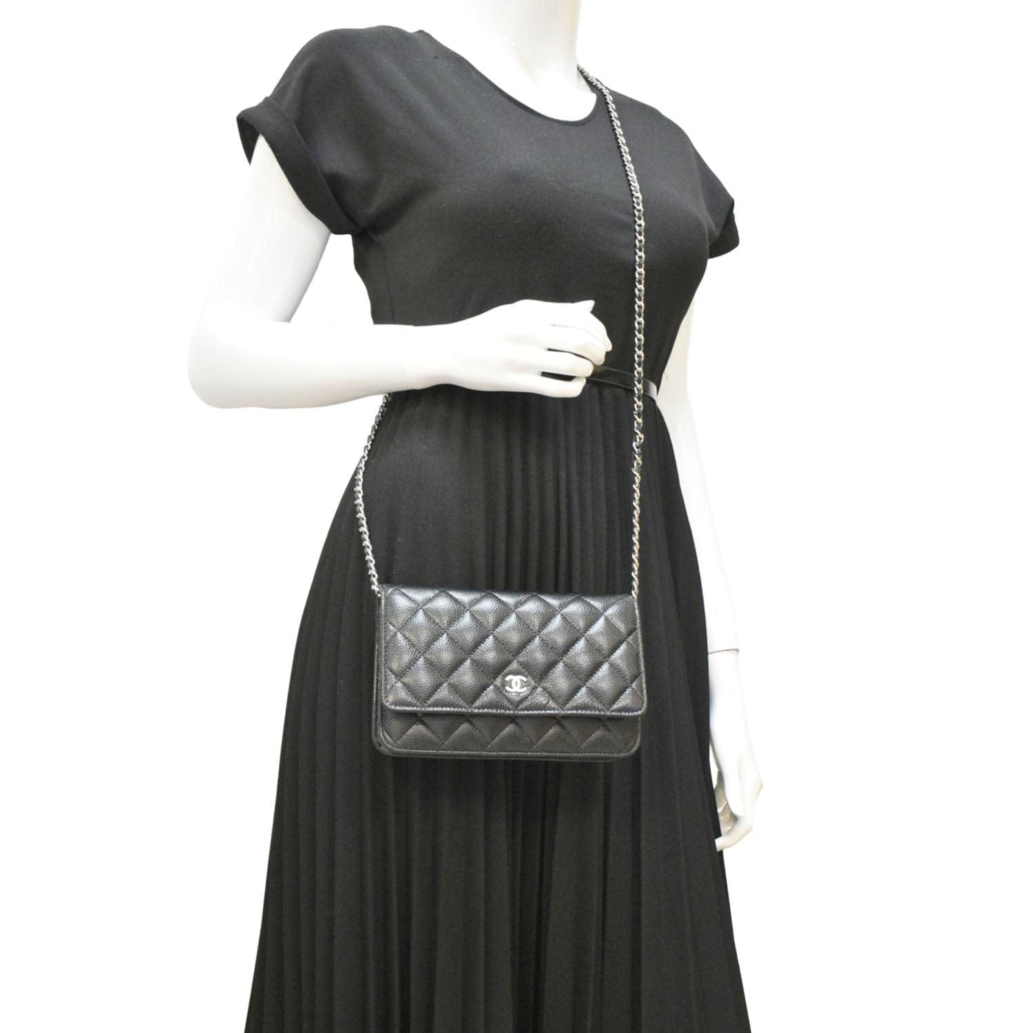 Chanel WOC Quilted Caviar Leather Black Travel Bag Black Chip