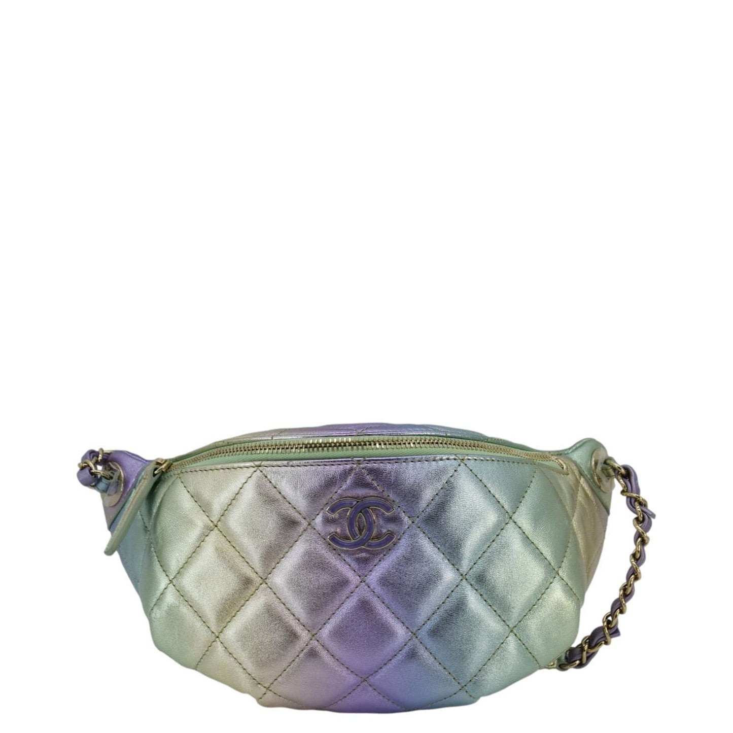 Chanel Iridescent Rainbow Quilted Bumbag Leather Multicolor Travel Bag