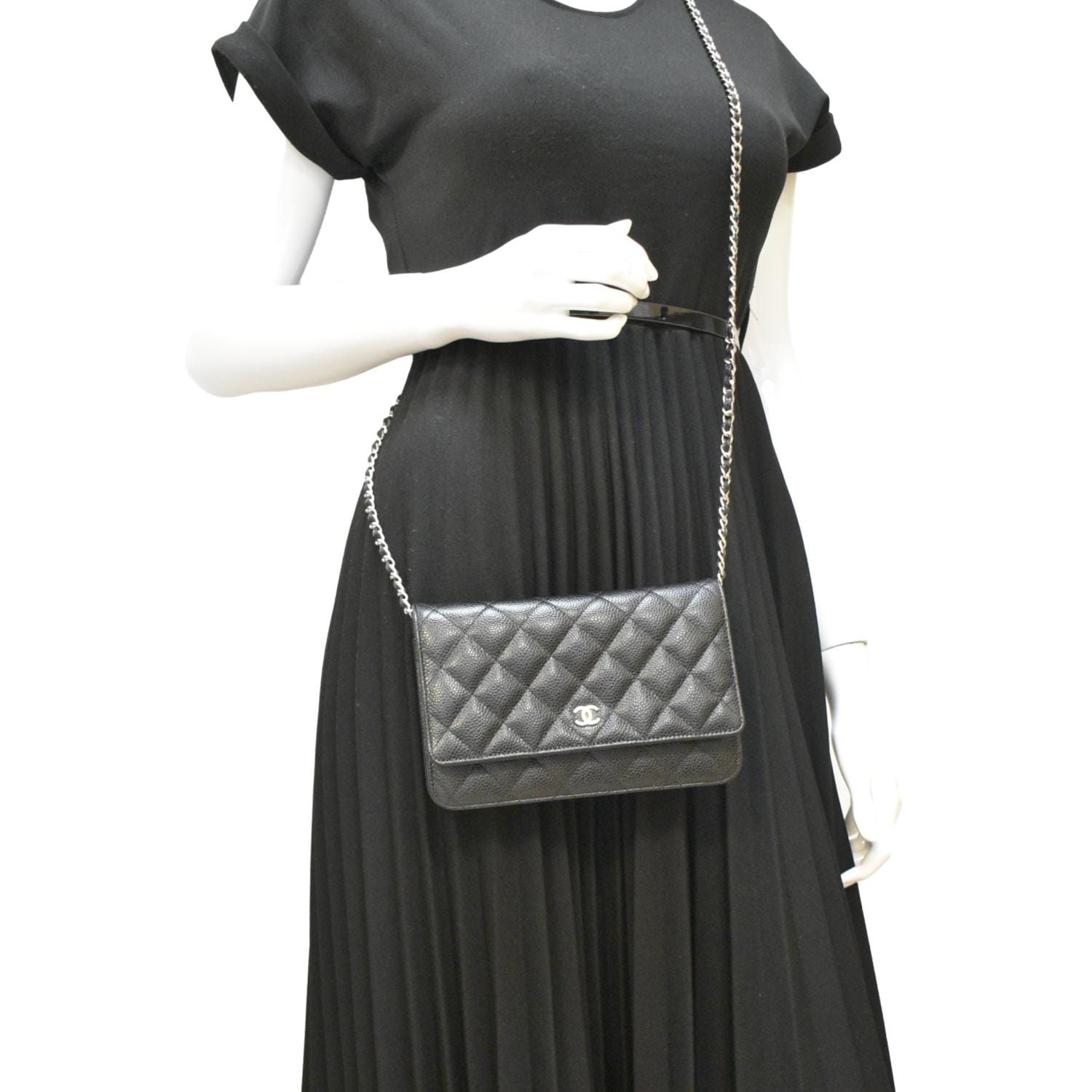 Chanel WOC Quilted Caviar Leather Black Travel Bag