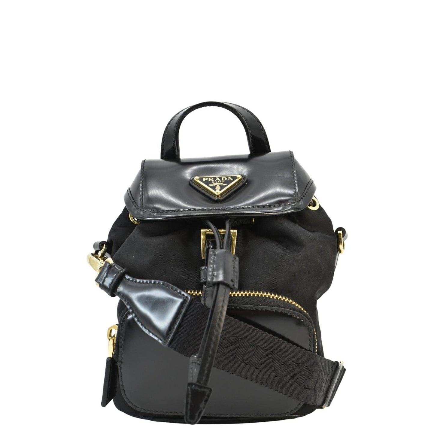Prada Re Brushed Crossbody Backpack Leather Nylon Black Crossbody Bag