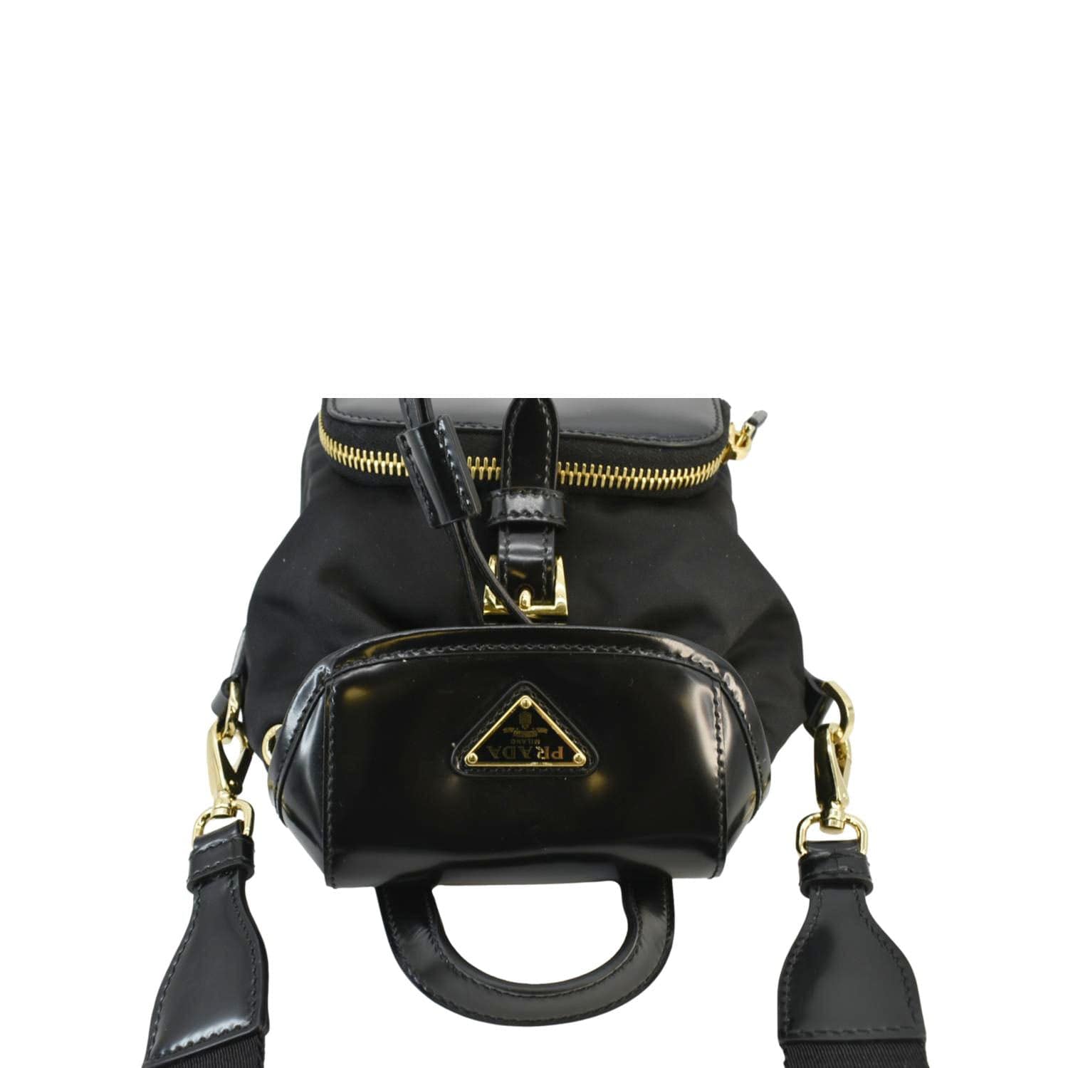 Prada Re Brushed Crossbody Backpack Leather Nylon Black Crossbody Bag