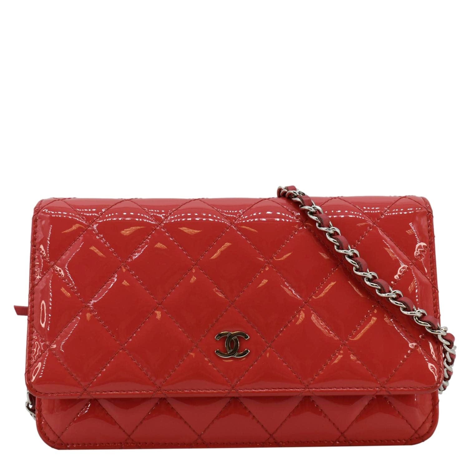 Chanel Woc Quilted Patent Leather Crossbody Bag Red