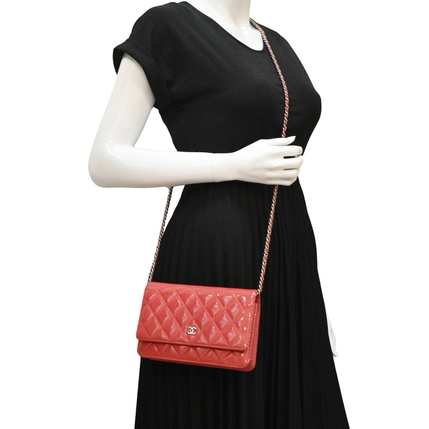 Chanel Woc Quilted Patent Leather Crossbody Bag Red