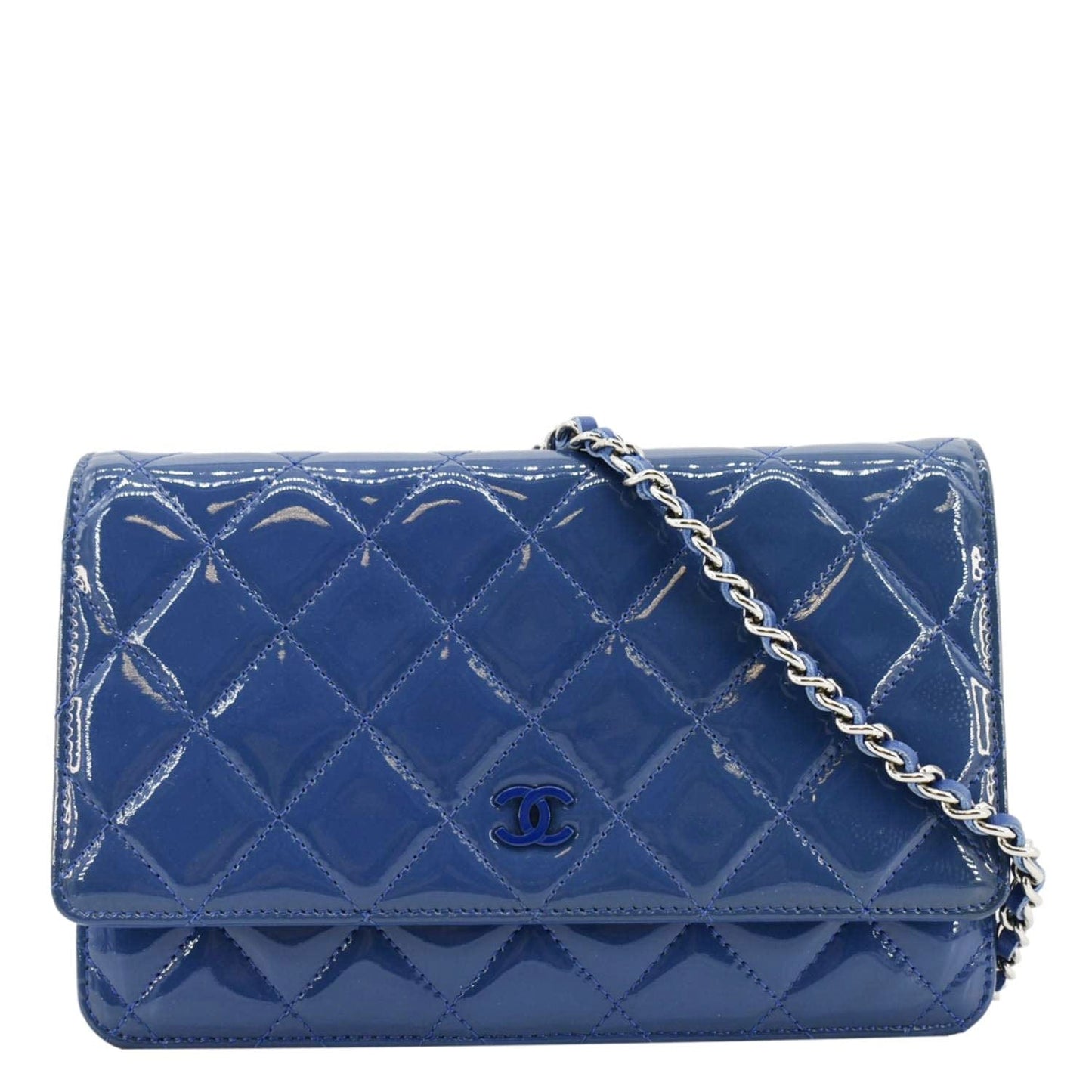 Chanel WOC Quilted Patent Leather Blue Travel Bag