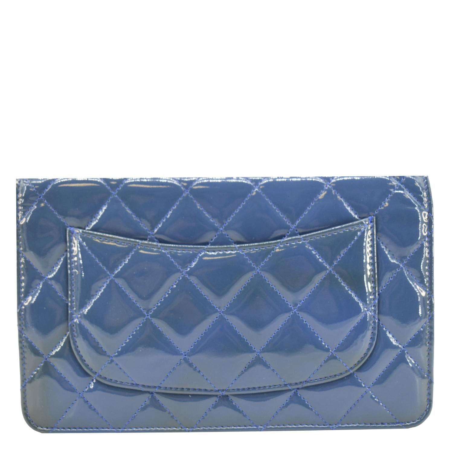 Chanel WOC Quilted Patent Leather Blue Travel Bag