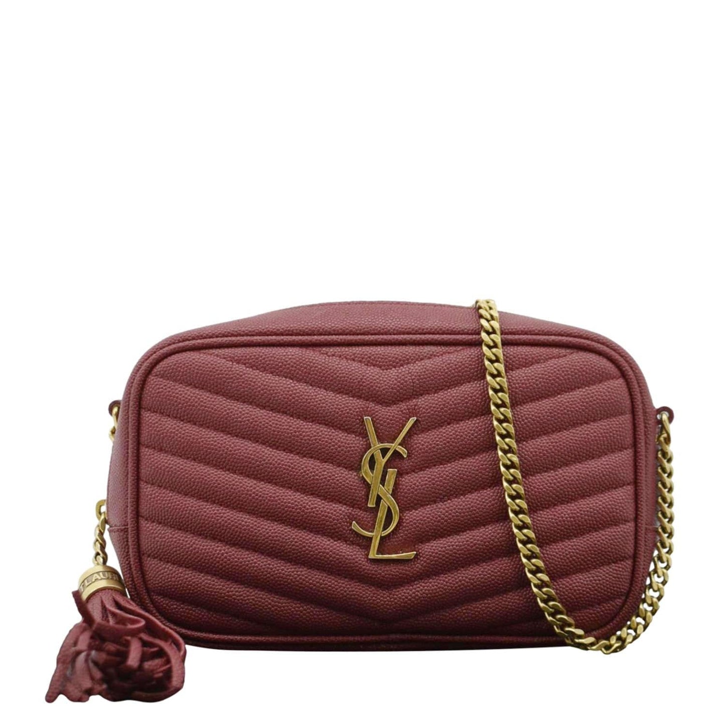 YSL Saint Laurent Yves Lou Chevron Camera Crossbody Bag Leather Red
