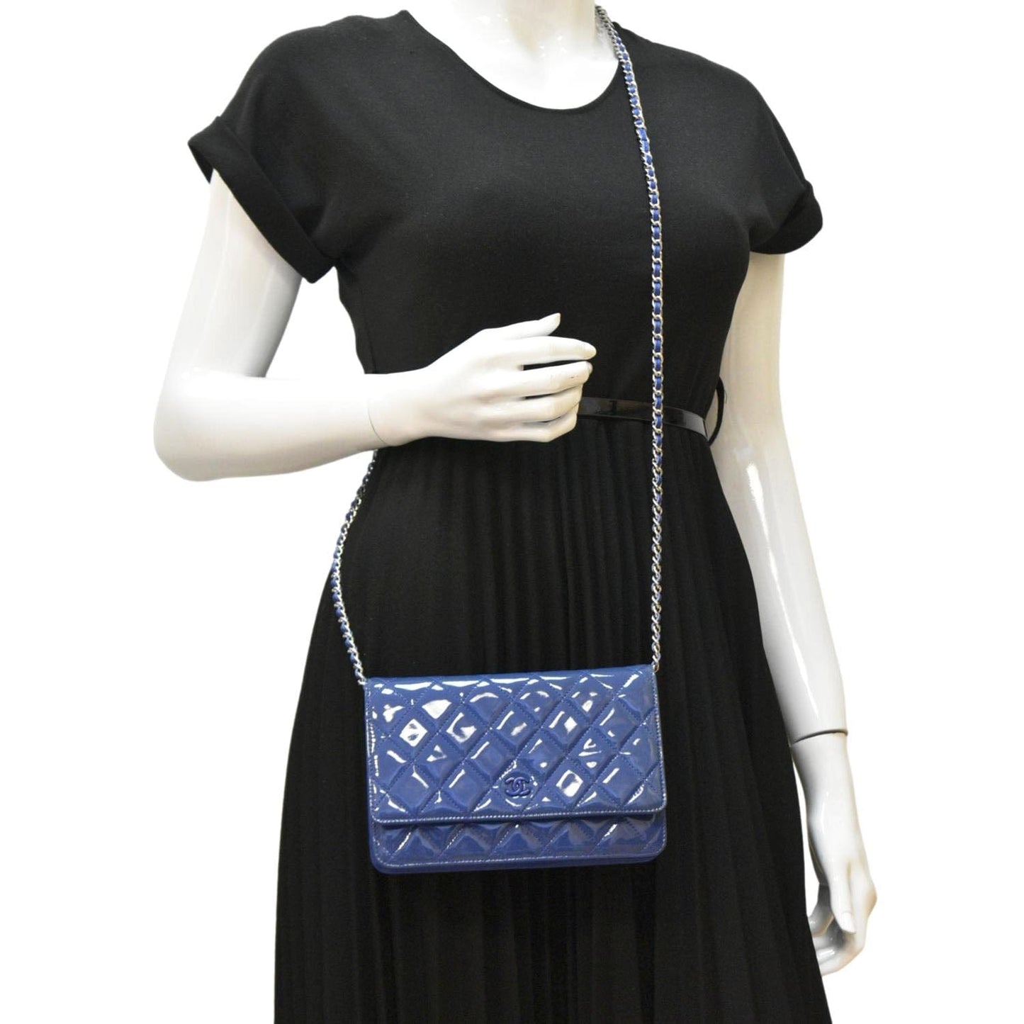 Chanel WOC Quilted Patent Leather Blue Travel Bag