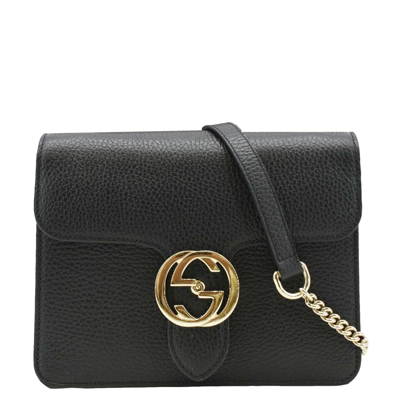 Gucci Interlocking Crossbody Bag Leather Black Shoulder Bag