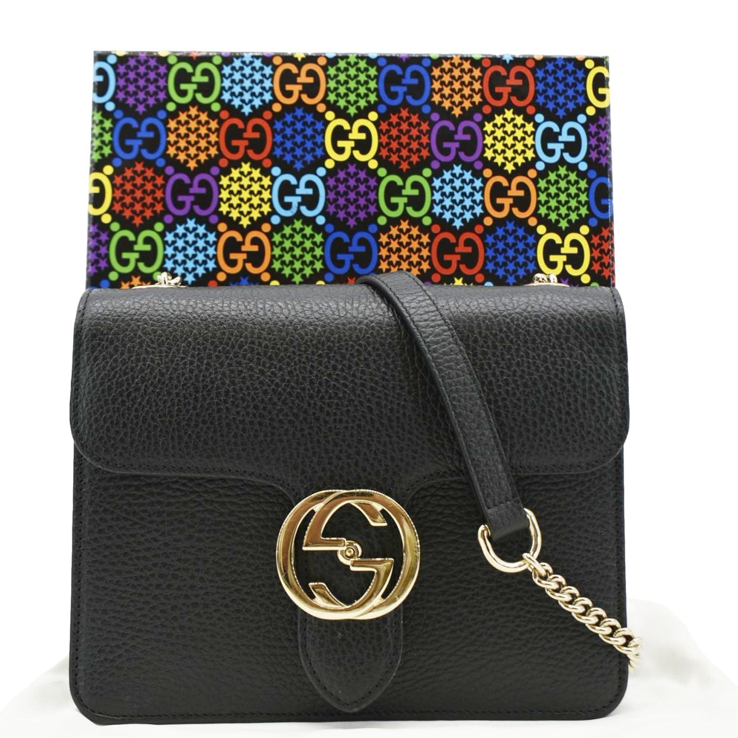 Gucci Interlocking Crossbody Bag Leather Black Shoulder Bag