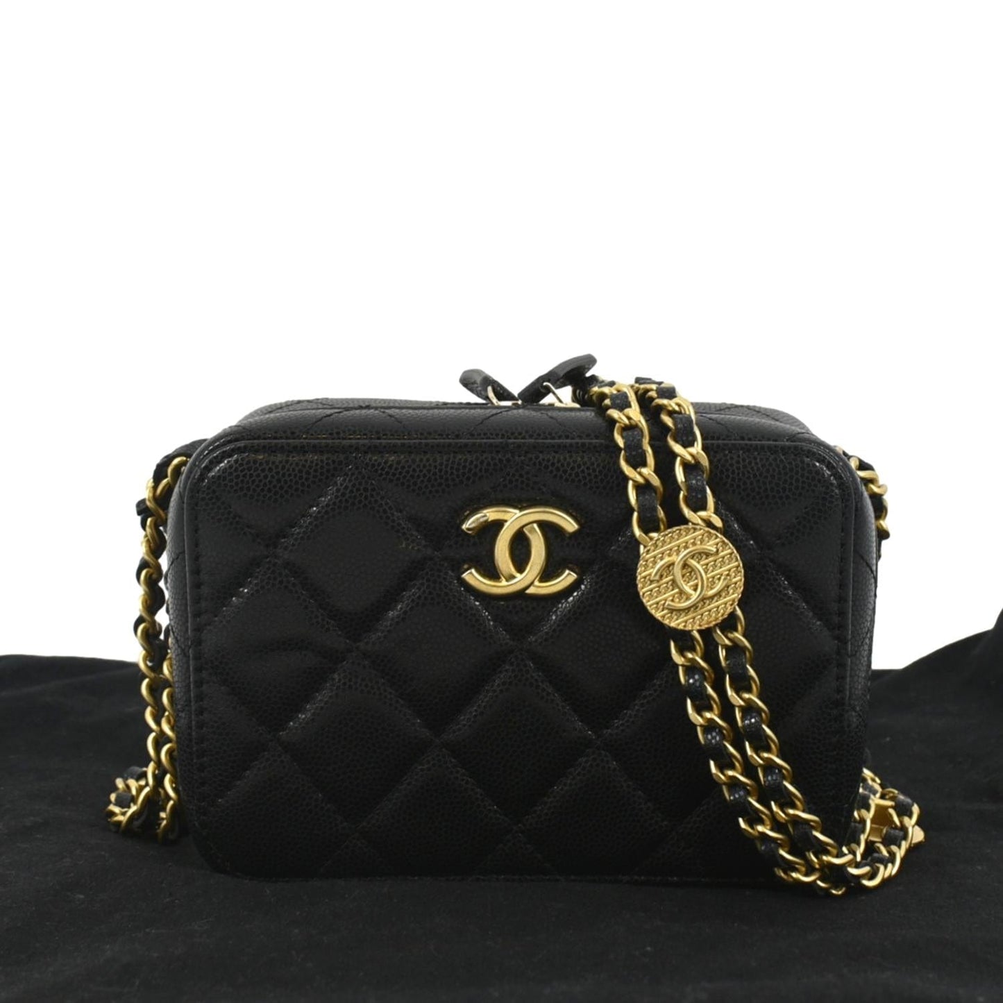 Chanel Twist Your Buttons Quilted Caviar Leather Black Travel Bag