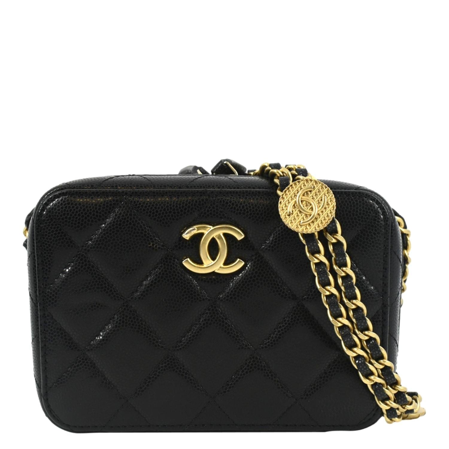 Chanel Twist Your Buttons Quilted Caviar Leather Black Travel Bag