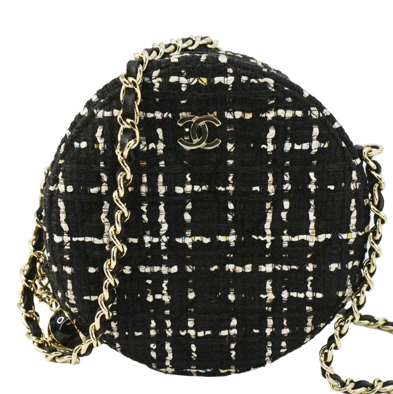 Chanel Round Quilted Tweed Black Travel Bag