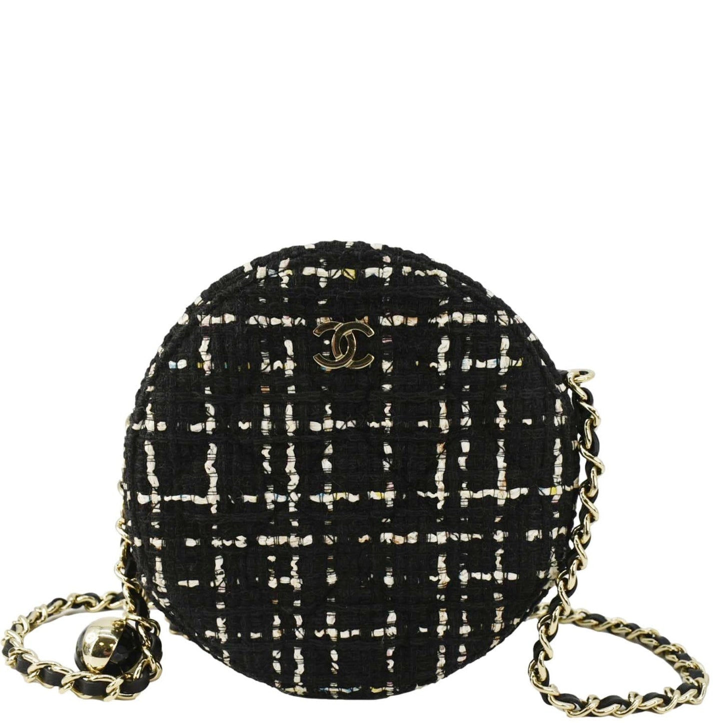 Chanel Round Quilted Tweed Black Travel Bag