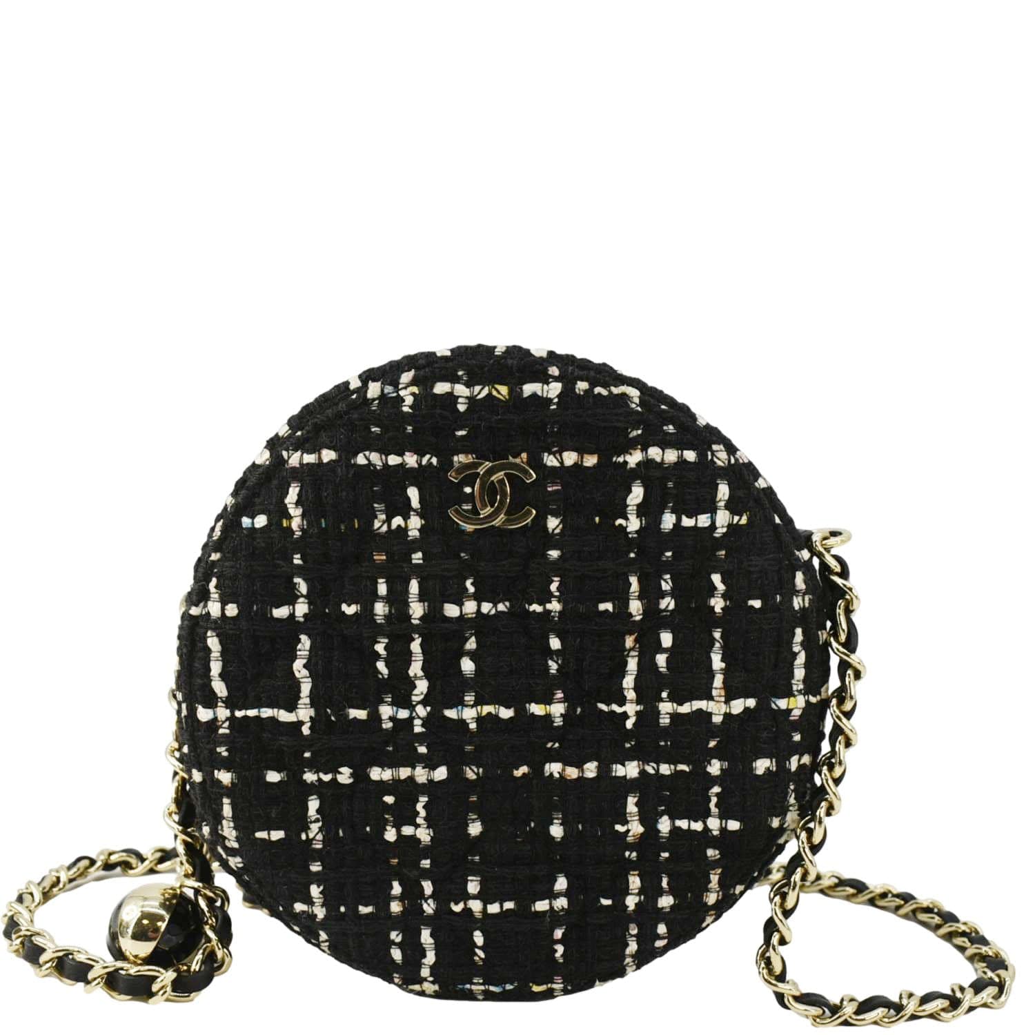Chanel Round Quilted Tweed Black Travel Bag