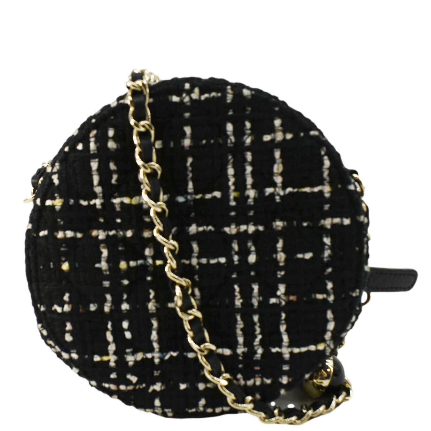 Chanel Round Quilted Tweed Black Travel Bag