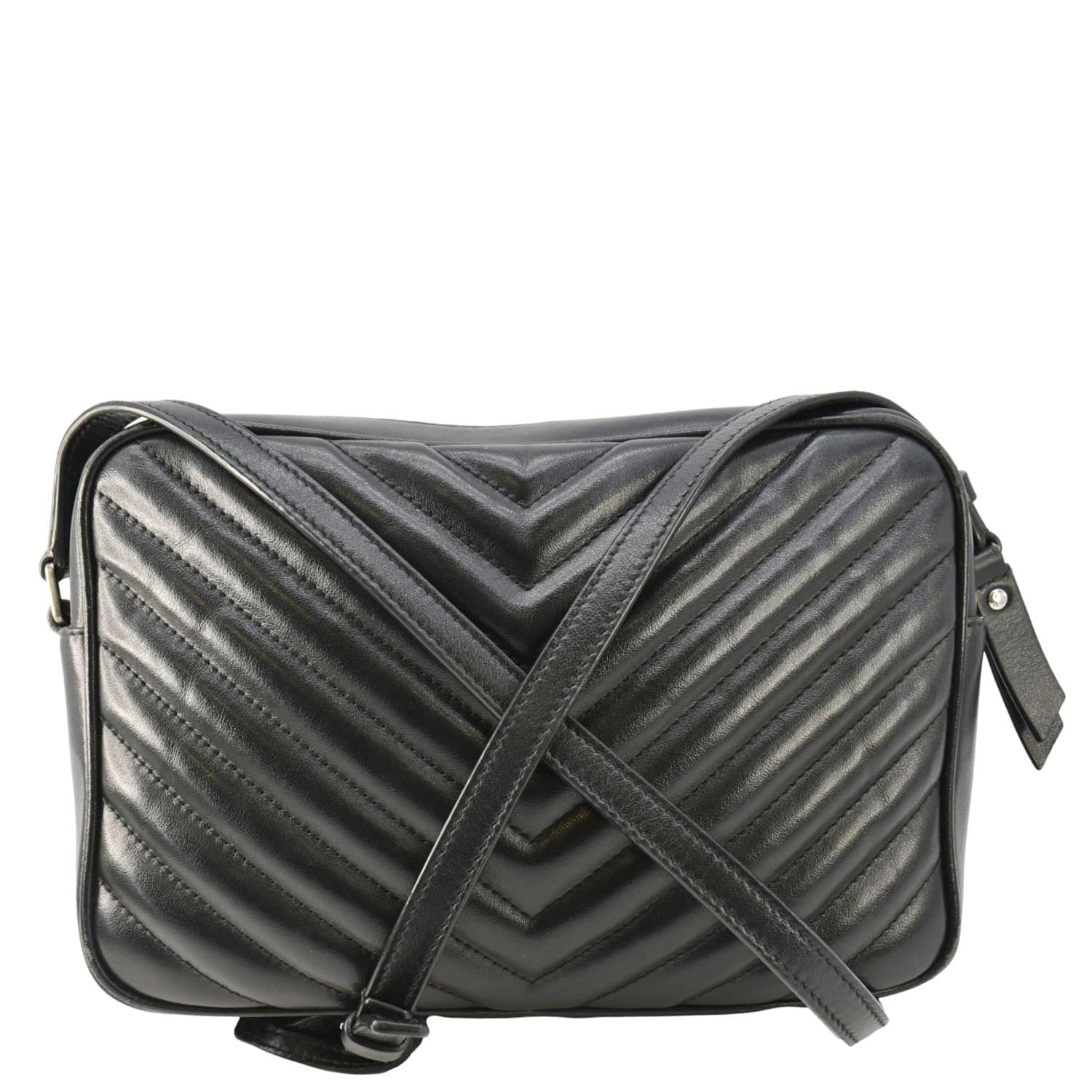 YSL Saint Laurent Yves Lou Camera Chevron Crossbody Bag Leather Black Lou Camera 3