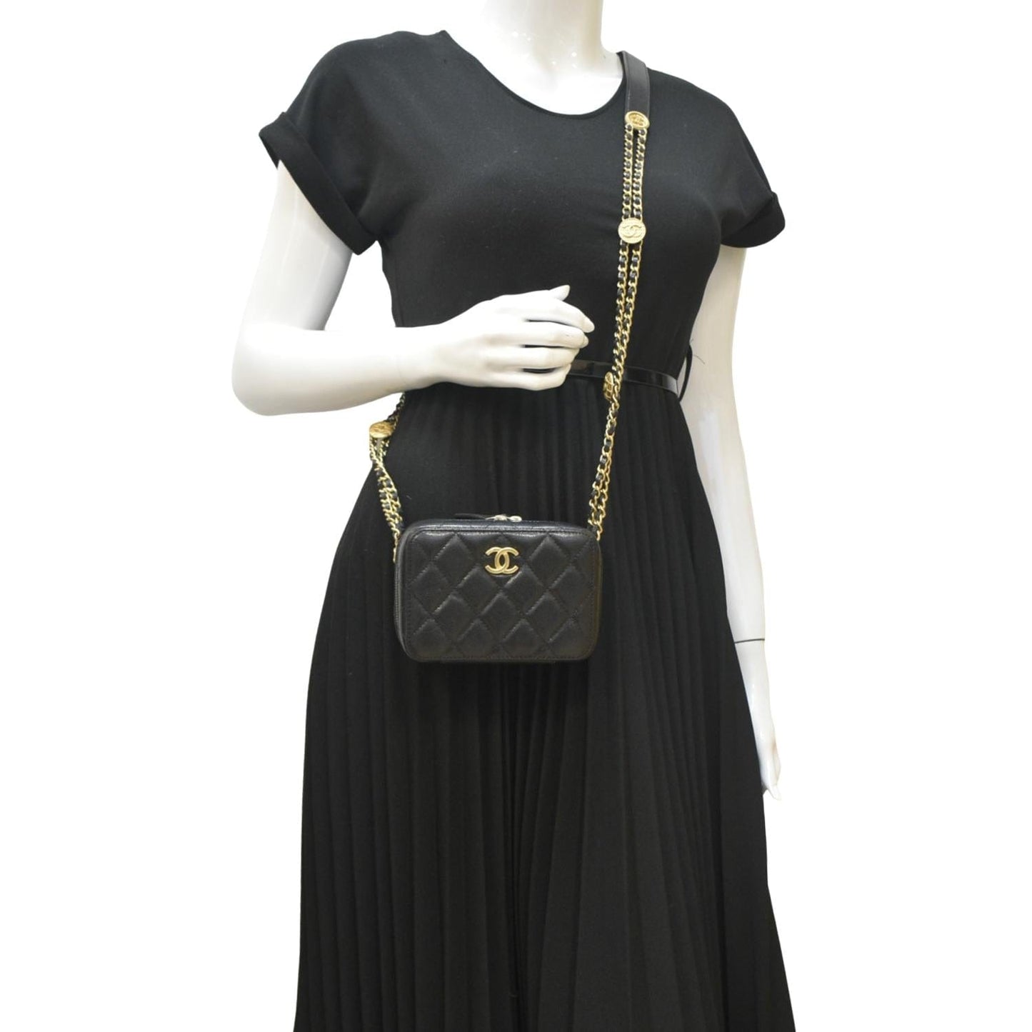 Chanel Twist Your Buttons Quilted Caviar Leather Black Travel Bag